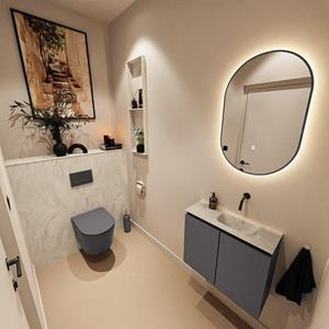 Mondiaz TURE-DLUX 60cm toiletmeubel Dark Grey. EDEN wastafel Ostra positie rechts. Zonder kraangat. TUREDX60DGRR0OST