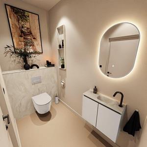 Mondiaz TURE-DLUX 60cm toiletmeubel Linen. EDEN wastafel Ostra positie rechts. Met 1 kraangat. TUREDX60LINR1OST