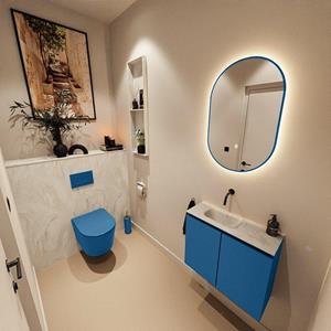 Mondiaz TURE-DLUX 60cm toiletmeubel Jeans. EDEN wastafel Ostra positie links. Zonder kraangat. TUREDX60JEAL0OST