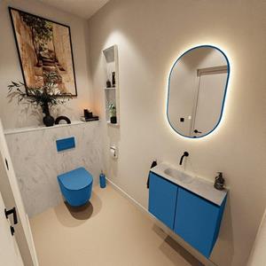 Mondiaz TURE-DLUX 60cm toiletmeubel Jeans. EDEN wastafel Opalo positie links. Zonder kraangat. TUREDX60JEAL0OPA