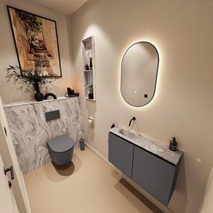 Mondiaz TURE-DLUX 80cm toiletmeubel Dark Grey. EDEN wastafel Glace positie links. Zonder kraangat. TUREDX80DGRL0GLA