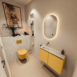 Mondiaz TURE-DLUX 80cm toiletmeubel Ocher. EDEN wastafel Ostra positie links. Zonder kraangat. TUREDX80OCHL0OST