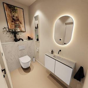 Mondiaz TURE-DLUX 80cm toiletmeubel Linen. EDEN wastafel Opalo positie midden. Zonder kraangat. TUREDX80LINM0OPA