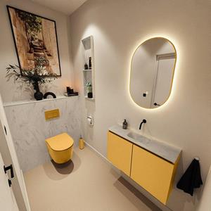 Mondiaz TURE-DLUX 80cm toiletmeubel Ocher. EDEN wastafel Opalo positie midden. Zonder kraangat. TUREDX80OCHM0OPA