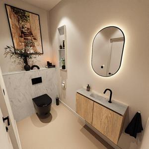 Mondiaz TURE-DLUX Toiletmeubel - 80cm - Washed Oak - EDEN - wastafel Opalo - positie midden - 1 kraangat TUREDX80WASM1OPA