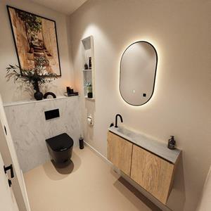 Mondiaz TURE-DLUX Toiletmeubel - 80cm - Washed Oak - EDEN - wastafel Opalo - positie links - 1 kraangat TUREDX80WASL1OPA