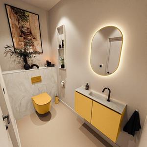 Mondiaz TURE-DLUX 80cm toiletmeubel Ocher. EDEN wastafel Ostra positie midden. Met 1 kraangat. TUREDX80OCHM1OST