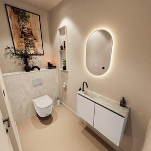 Mondiaz TURE-DLUX 80cm toiletmeubel Linen. EDEN wastafel Ostra positie links. Met 1 kraangat. TUREDX80LINL1OST