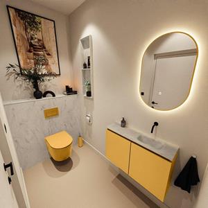 Mondiaz TURE-DLUX 80cm toiletmeubel Ocher. EDEN wastafel Opalo positie rechts. Zonder kraangat. TUREDX80OCHR0OPA