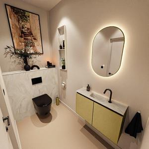 Mondiaz TURE-DLUX 80cm toiletmeubel Oro. EDEN wastafel Ostra positie midden. Met 1 kraangat. TUREDX80OROM1OST