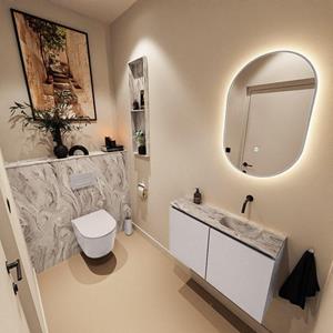 Mondiaz TURE-DLUX 80cm toiletmeubel Cale. EDEN wastafel Glace positie rechts. Zonder kraangat. TUREDX80CALR0GLA