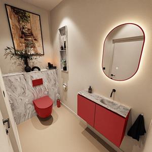 Mondiaz TURE-DLUX 80cm toiletmeubel Fire. EDEN wastafel Glace positie rechts. Zonder kraangat. TUREDX80FIRR0GLA