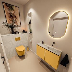 Mondiaz TURE-DLUX 80cm toiletmeubel Ocher. EDEN wastafel Ostra positie rechts. Zonder kraangat. TUREDX80OCHR0OST