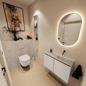 Mondiaz TURE-DLUX 80cm toiletmeubel Linen. EDEN wastafel Opalo positie rechts. Zonder kraangat. TUREDX80LINR0OPA