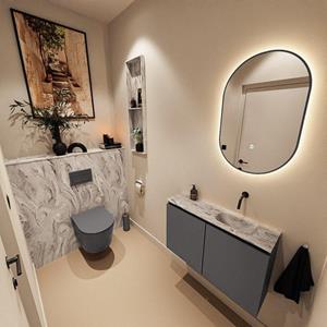 Mondiaz TURE-DLUX 80cm toiletmeubel Dark Grey. EDEN wastafel Glace positie rechts. Zonder kraangat. TUREDX80DGRR0GLA