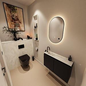 Mondiaz TURE-DLUX 80cm toiletmeubel Urban. EDEN wastafel Ostra positie links. Met 1 kraangat. TUREDX80URBL1OST