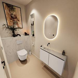 Mondiaz TURE-DLUX 80cm toiletmeubel Linen. EDEN wastafel Opalo positie links. Zonder kraangat. TUREDX80LINL0OPA