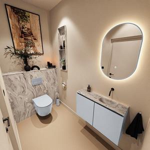 Mondiaz TURE-DLUX 80cm toiletmeubel Clay. EDEN wastafel Glace positie rechts. Zonder kraangat. TUREDX80CLAR0GLA