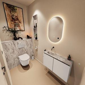 Mondiaz TURE-DLUX 80cm toiletmeubel Linen. EDEN wastafel Glace positie links. Zonder kraangat. TUREDX80LINL0GLA