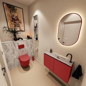 Mondiaz TURE-DLUX 80cm toiletmeubel Fire. EDEN wastafel Glace positie rechts. Met 1 kraangat. TUREDX80FIRR1GLA