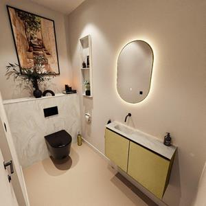 Mondiaz TURE-DLUX 80cm toiletmeubel Oro. EDEN wastafel Ostra positie links. Zonder kraangat. TUREDX80OROL0OST