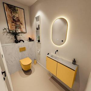 Mondiaz TURE-DLUX 80cm toiletmeubel Ocher. EDEN wastafel Opalo positie links. Zonder kraangat. TUREDX80OCHL0OPA