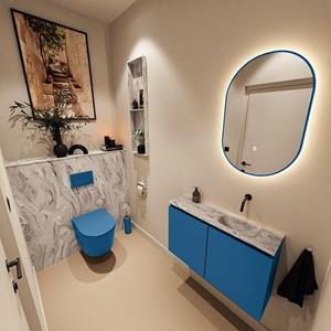 Mondiaz TURE-DLUX 80cm toiletmeubel Jeans. EDEN wastafel Glace positie rechts. Zonder kraangat. TUREDX80JEAR0GLA