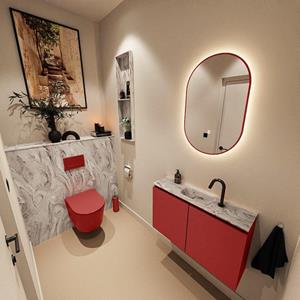 Mondiaz TURE-DLUX 80cm toiletmeubel Fire. EDEN wastafel Glace positie midden. Met 1 kraangat. TUREDX80FIRM1GLA