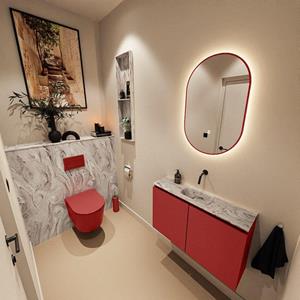 Mondiaz TURE-DLUX 80cm toiletmeubel Fire. EDEN wastafel Glace positie midden. Zonder kraangat. TUREDX80FIRM0GLA