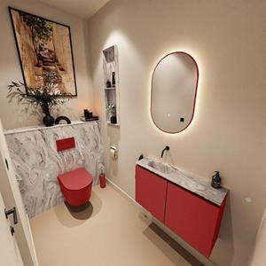 Mondiaz TURE-DLUX 80cm toiletmeubel Fire. EDEN wastafel Glace positie links. Zonder kraangat. TUREDX80FIRL0GLA