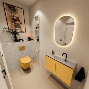 Mondiaz TURE-DLUX 80cm toiletmeubel Ocher. EDEN wastafel Opalo positie midden. Met 1 kraangat. TUREDX80OCHM1OPA