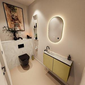 Mondiaz TURE-DLUX 80cm toiletmeubel Oro. EDEN wastafel Ostra positie links. Met 1 kraangat. TUREDX80OROL1OST