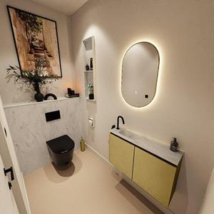 Mondiaz TURE-DLUX 80cm toiletmeubel Oro. EDEN wastafel Opalo positie links. Met 1 kraangat. TUREDX80OROL1OPA