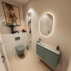 Mondiaz TURE-DLUX 80cm toiletmeubel Army. EDEN wastafel Ostra positie links. Met 1 kraangat. TUREDX80ARML1OST