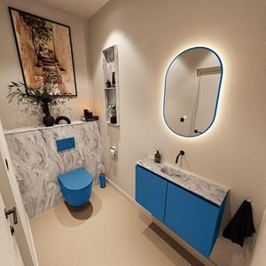 Mondiaz TURE-DLUX 80cm toiletmeubel Jeans. EDEN wastafel Glace positie midden. Zonder kraangat. TUREDX80JEAM0GLA