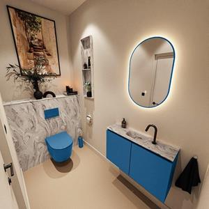 Mondiaz TURE-DLUX 80cm toiletmeubel Jeans. EDEN wastafel Glace positie midden. Met 1 kraangat. TUREDX80JEAM1GLA