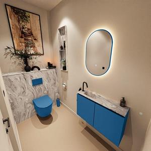 Mondiaz TURE-DLUX 80cm toiletmeubel Jeans. EDEN wastafel Glace positie links. Met 1 kraangat. TUREDX80JEAL1GLA