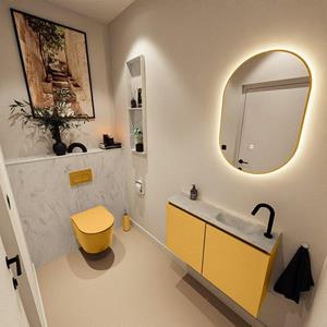 Mondiaz TURE-DLUX 80cm toiletmeubel Ocher. EDEN wastafel Opalo positie rechts. Met 1 kraangat. TUREDX80OCHR1OPA