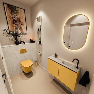 Mondiaz TURE-DLUX 80cm toiletmeubel Ocher. EDEN wastafel Ostra positie rechts. Met 1 kraangat. TUREDX80OCHR1OST