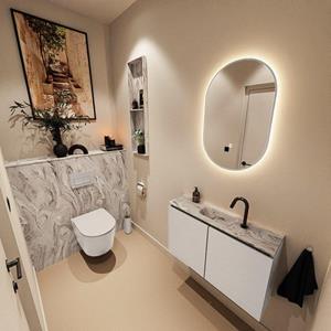 Mondiaz TURE-DLUX 80cm toiletmeubel Linen. EDEN wastafel Glace positie midden. Met 1 kraangat. TUREDX80LINM1GLA