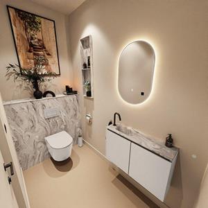 Mondiaz TURE-DLUX 80cm toiletmeubel Linen. EDEN wastafel Glace positie links. Met 1 kraangat. TUREDX80LINL1GLA