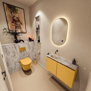 Mondiaz TURE-DLUX 80cm toiletmeubel Ocher. EDEN wastafel Glace positie links. Zonder kraangat. TUREDX80OCHL0GLA