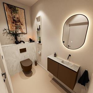 Mondiaz TURE-DLUX 80cm toiletmeubel Rust. EDEN wastafel Ostra positie rechts. Zonder kraangat. TUREDX80RUSR0OST