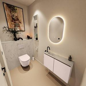 Mondiaz TURE-DLUX 80cm toiletmeubel Rosee. EDEN wastafel Opalo positie links. Met 1 kraangat. TUREDX80ROSL1OPA