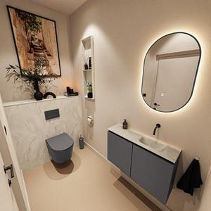 Mondiaz TURE-DLUX 80cm toiletmeubel Dark Grey. EDEN wastafel Ostra positie rechts. Zonder kraangat. TUREDX80DGRR0OST