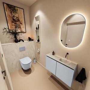 Mondiaz TURE-DLUX 80cm toiletmeubel Clay. EDEN wastafel Ostra positie rechts. Zonder kraangat. TUREDX80CLAR0OST