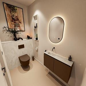 Mondiaz TURE-DLUX 80cm toiletmeubel Rust. EDEN wastafel Ostra positie links. Zonder kraangat. TUREDX80RUSL0OST