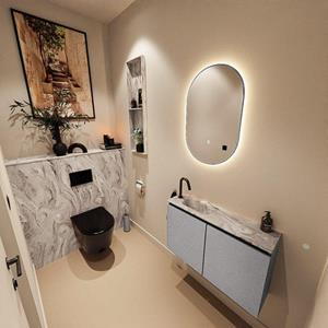 Mondiaz TURE-DLUX 80cm toiletmeubel Plata. EDEN wastafel Glace positie links. Met 1 kraangat. TUREDX80PLAL1GLA