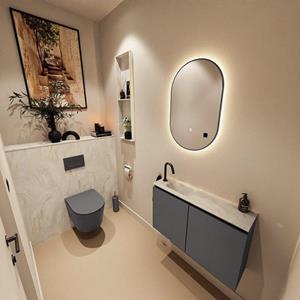 Mondiaz TURE-DLUX 80cm toiletmeubel Dark Grey. EDEN wastafel Ostra positie links. Met 1 kraangat. TUREDX80DGRL1OST