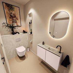 Mondiaz TURE-DLUX 80cm toiletmeubel Rosee. EDEN wastafel Ostra positie rechts. Met 1 kraangat. TUREDX80ROSR1OST